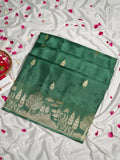 Emerald Green Banarasi Organza Crepe Silk Saree