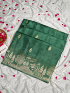 Emerald Green Banarasi Organza Crepe Silk Saree