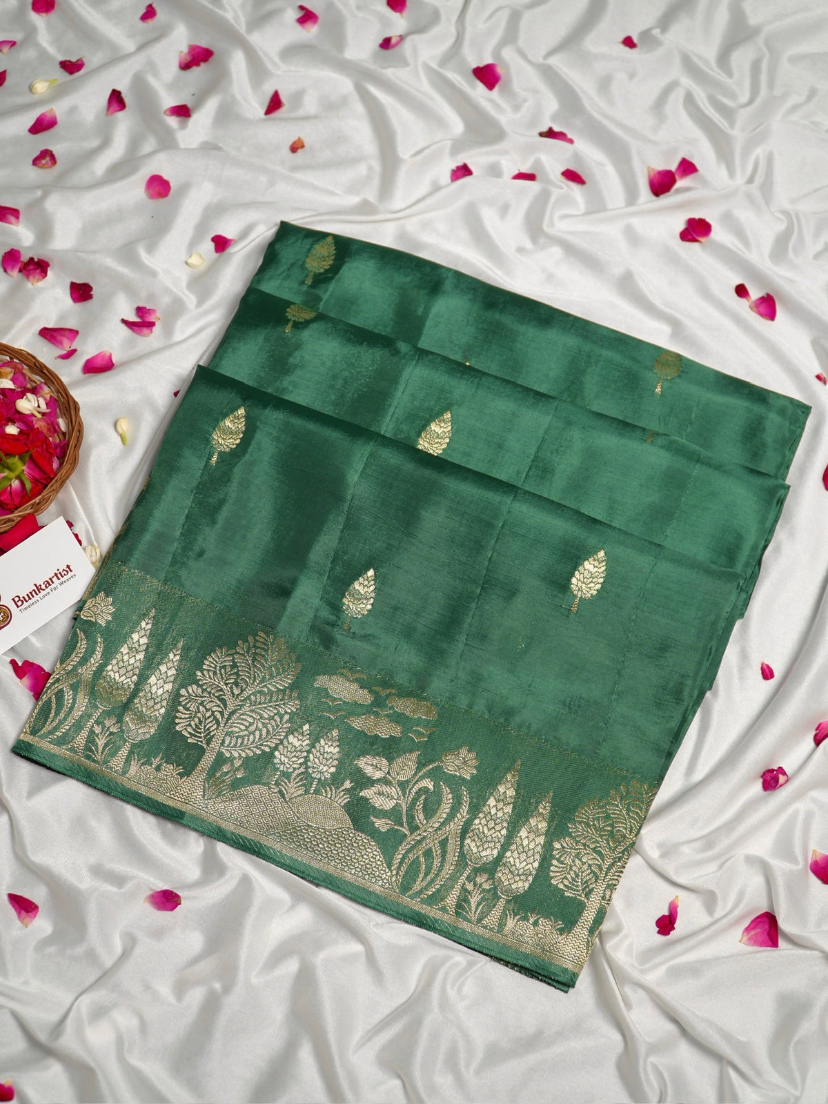 Emerald Green Banarasi Organza Crepe Silk Saree
