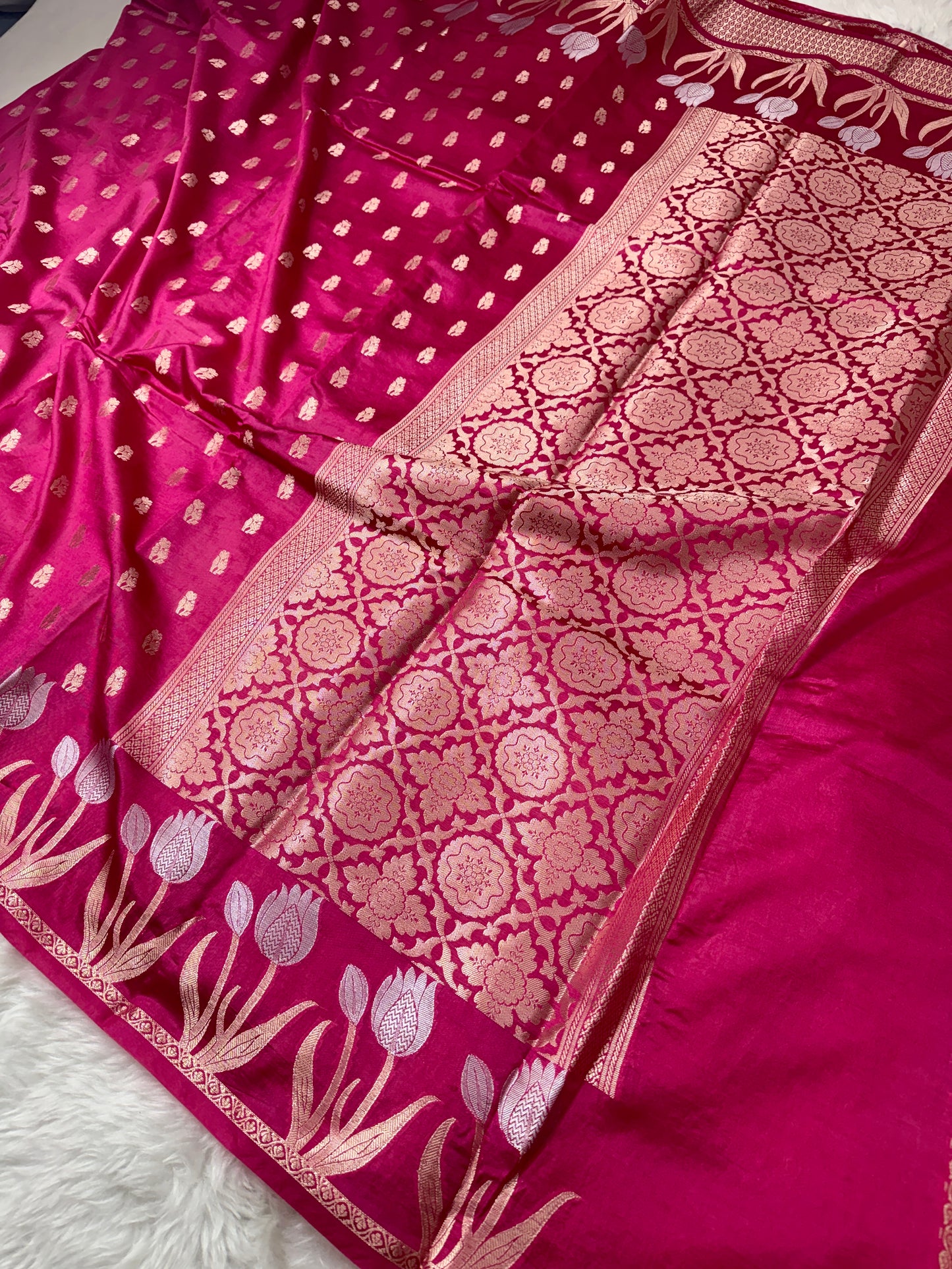Rani Pink Premium Banarasi Mango Silk Saree
