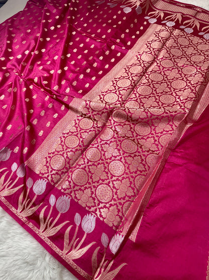 Rani Pink Premium Banarasi Mango Silk Saree