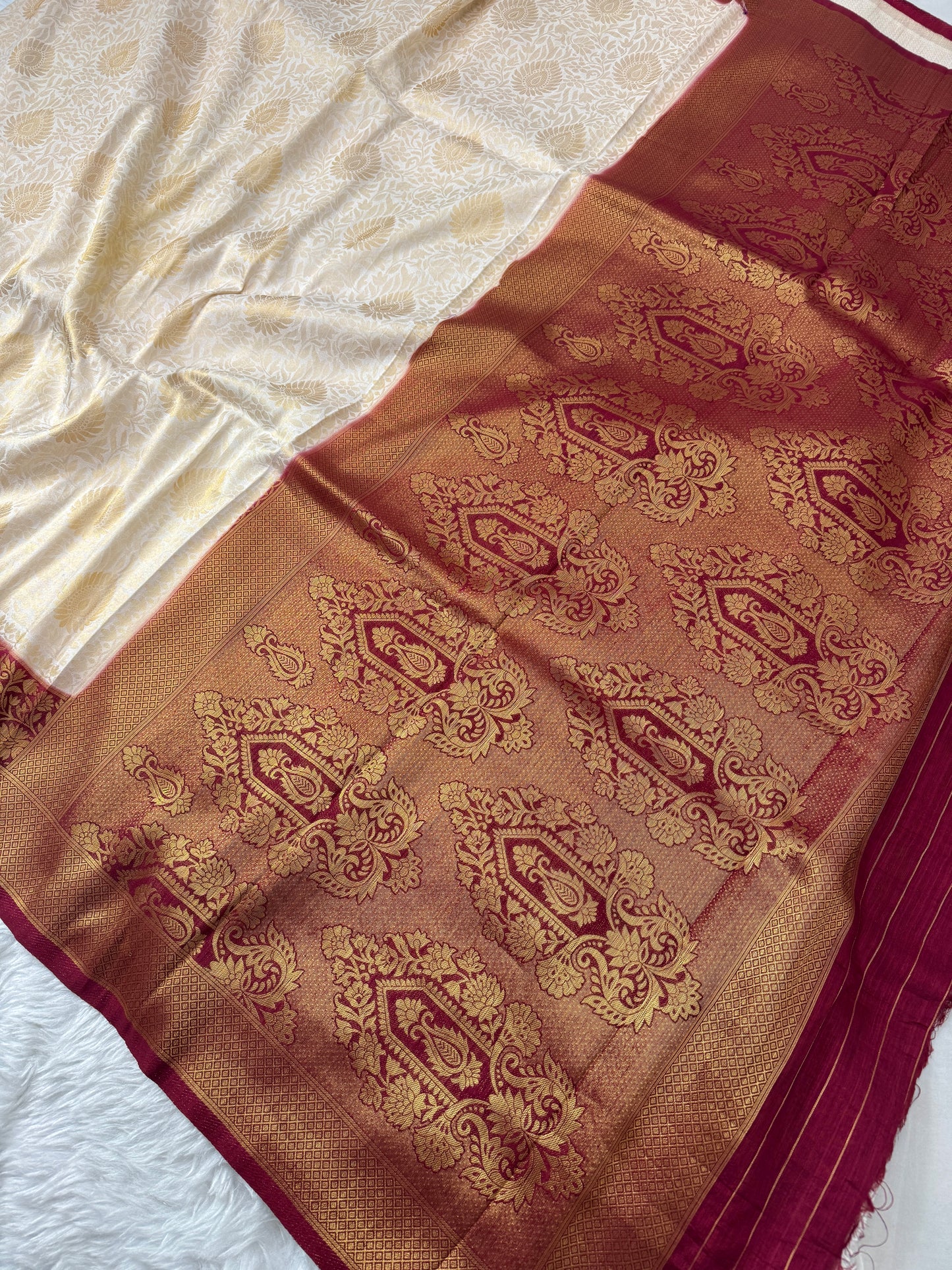 Off White to Deep Wine Kanjivaram Soft Silk Saree