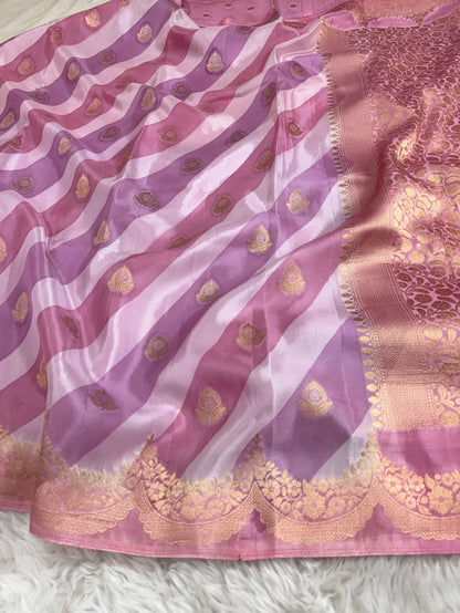 Lavender Rangkaat Banarasi Organza Crepe Silk Saree