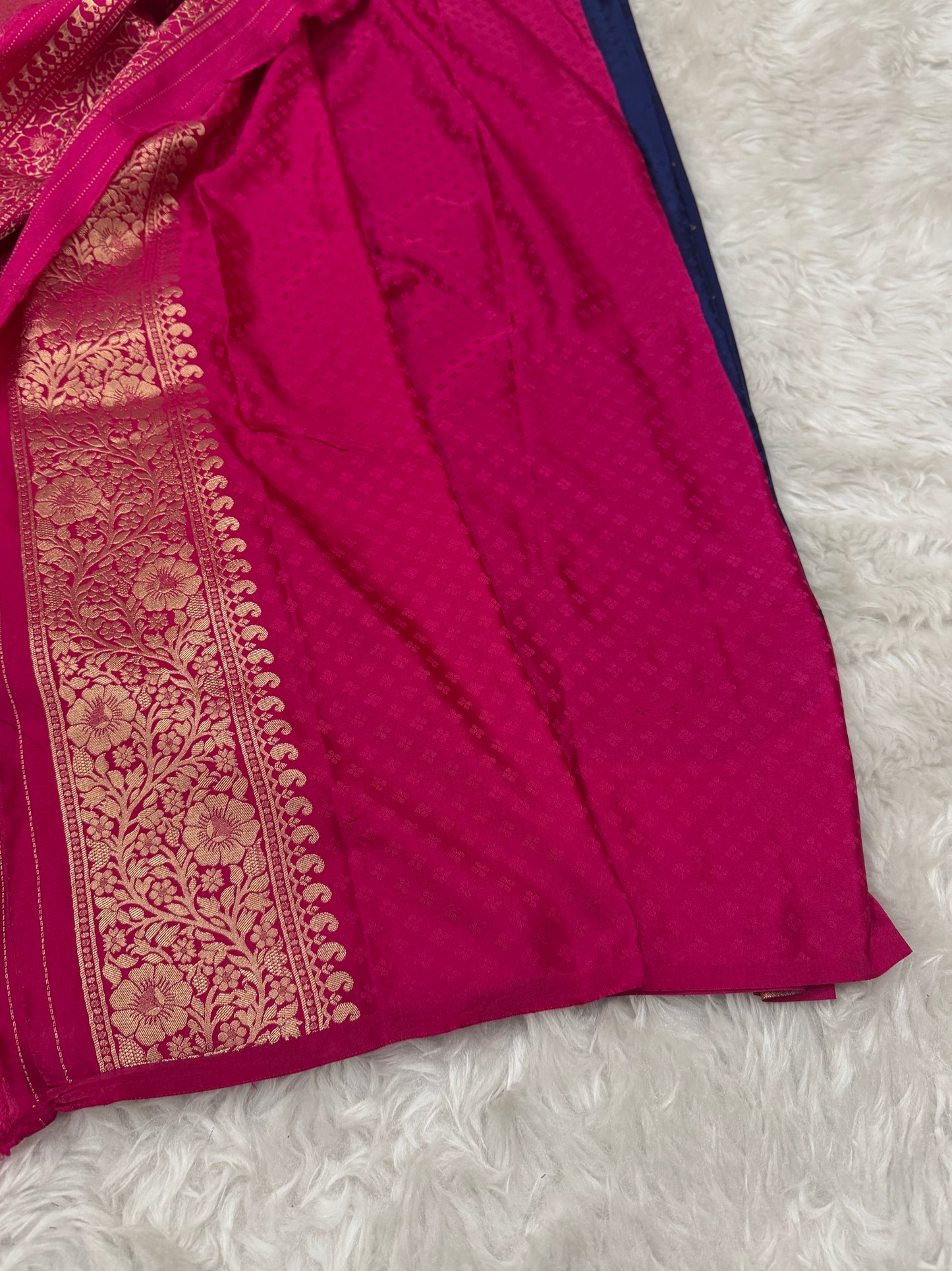 Navy Blue to Rani Pink Banarasi Mashru Silk Saree