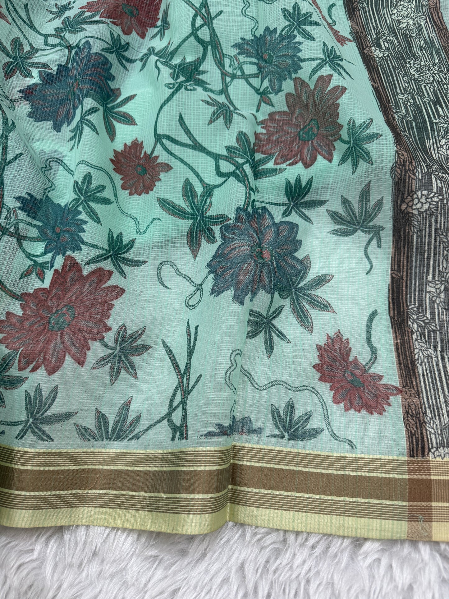 Floral Print Cotton Kota Doria Saree