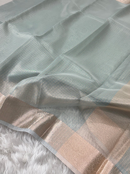 Powder Blue Tissue Silk Banarasi Border Saree