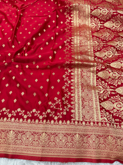 Bridal Red Banarasi Mashru Silk Saree