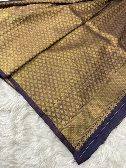 Off White to Navy Blue Kanjivaram Soft Silk Saree