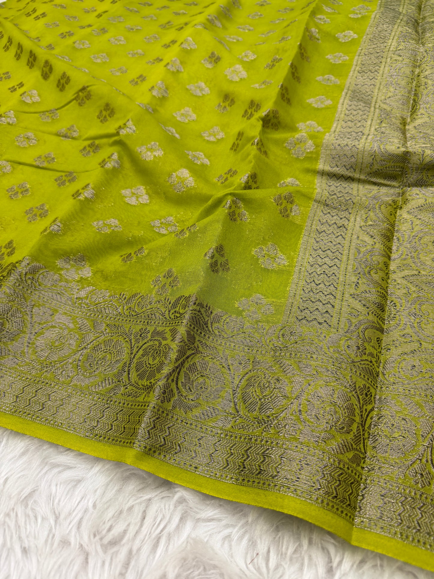 Lime Green Banarasi Georgette Saree