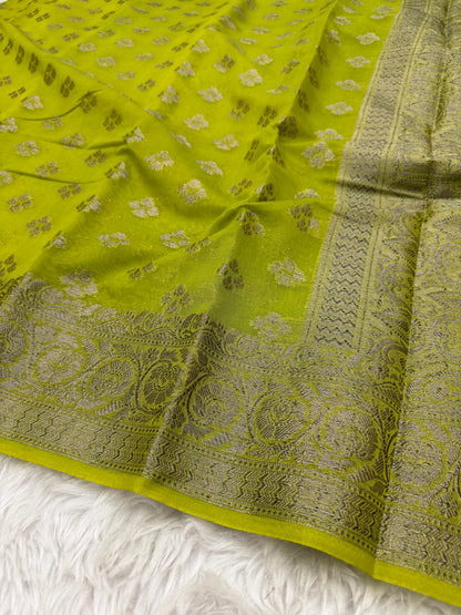 Lime Green Banarasi Georgette Saree