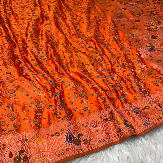 Orange Banarasi Meenakari Mashru Silk Saree - BN57