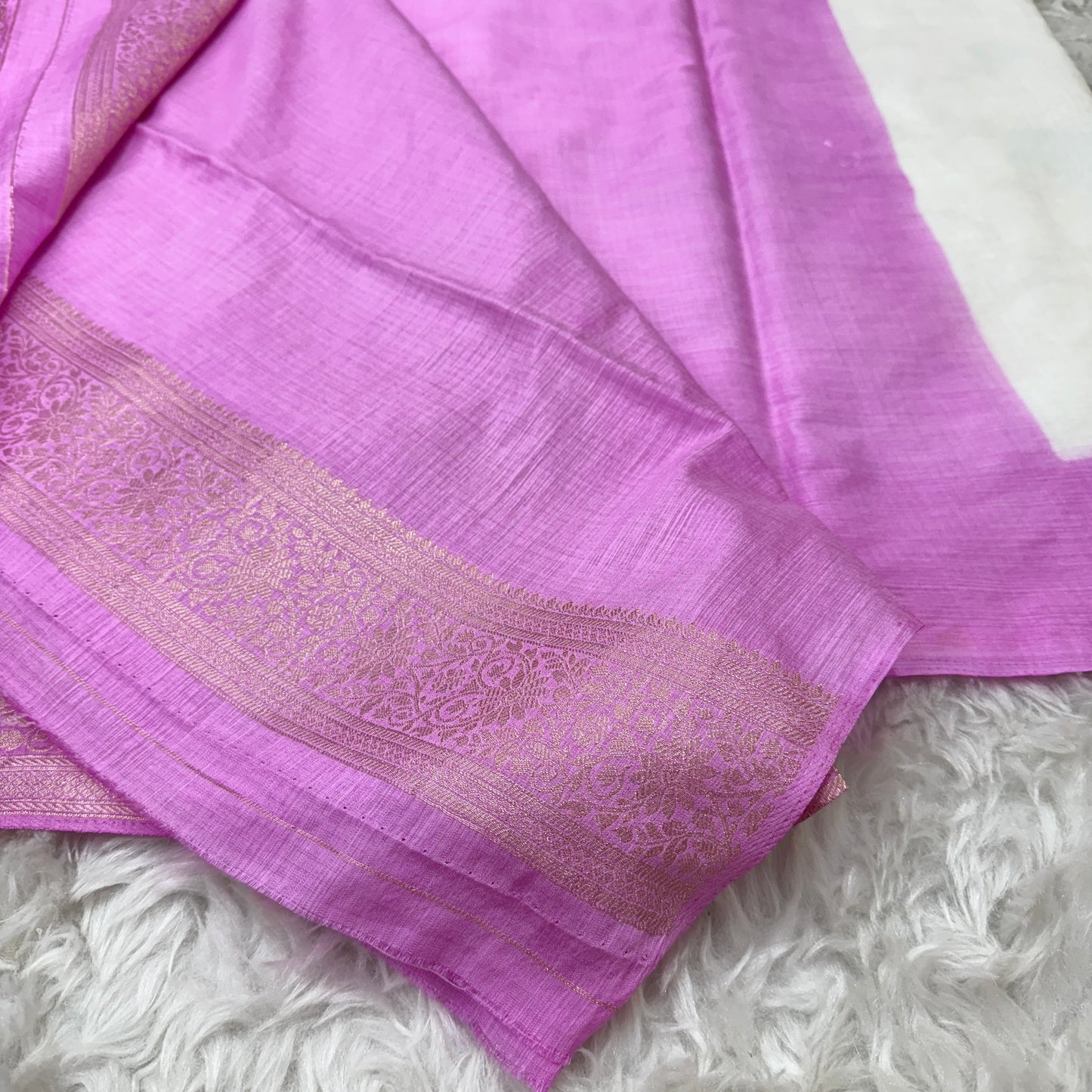 Off White to Pink Banarasi Meenakari Jaal Semi Tussar Silk Saree