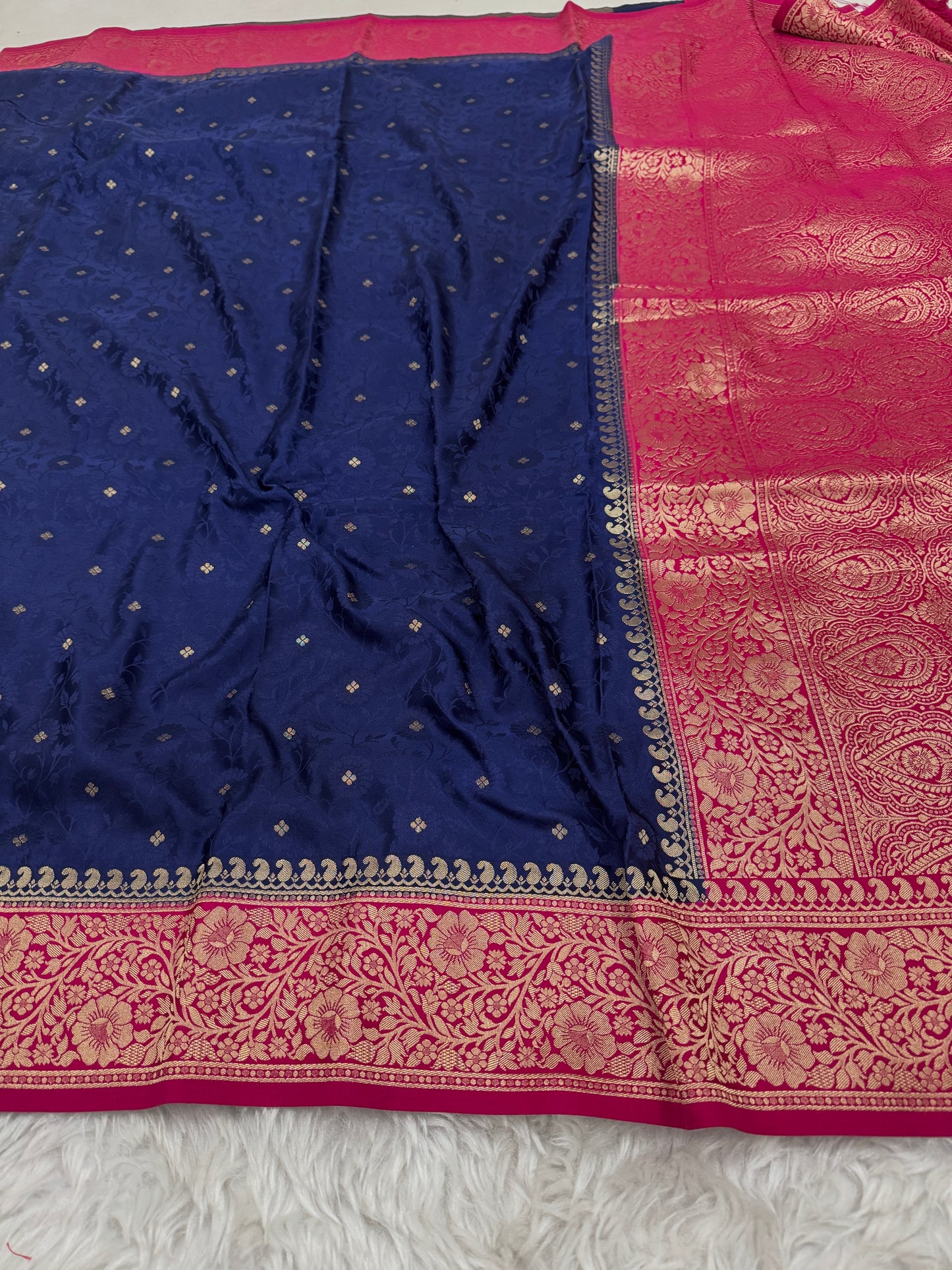 Navy Blue to Rani Pink Banarasi Mashru Silk Saree