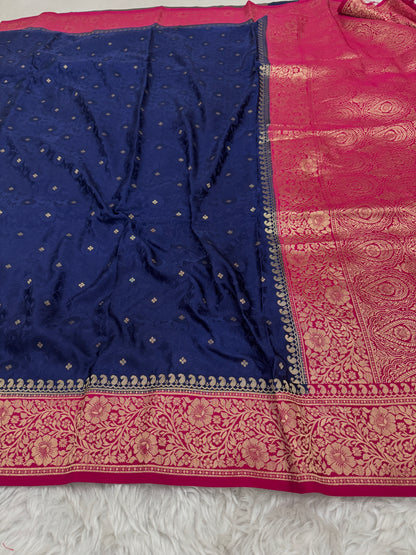 Navy Blue to Rani Pink Banarasi Mashru Silk Saree