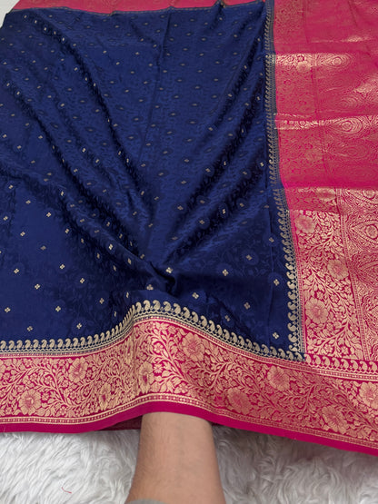 Navy Blue to Rani Pink Banarasi Mashru Silk Saree