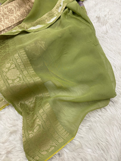 Mehendi Green Rangkaat Banarasi Viscose Khaddi Georgette Saree
