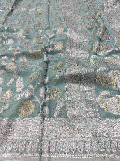 Mint Green Banarasi Viscose Khaddi Georgette Saree
