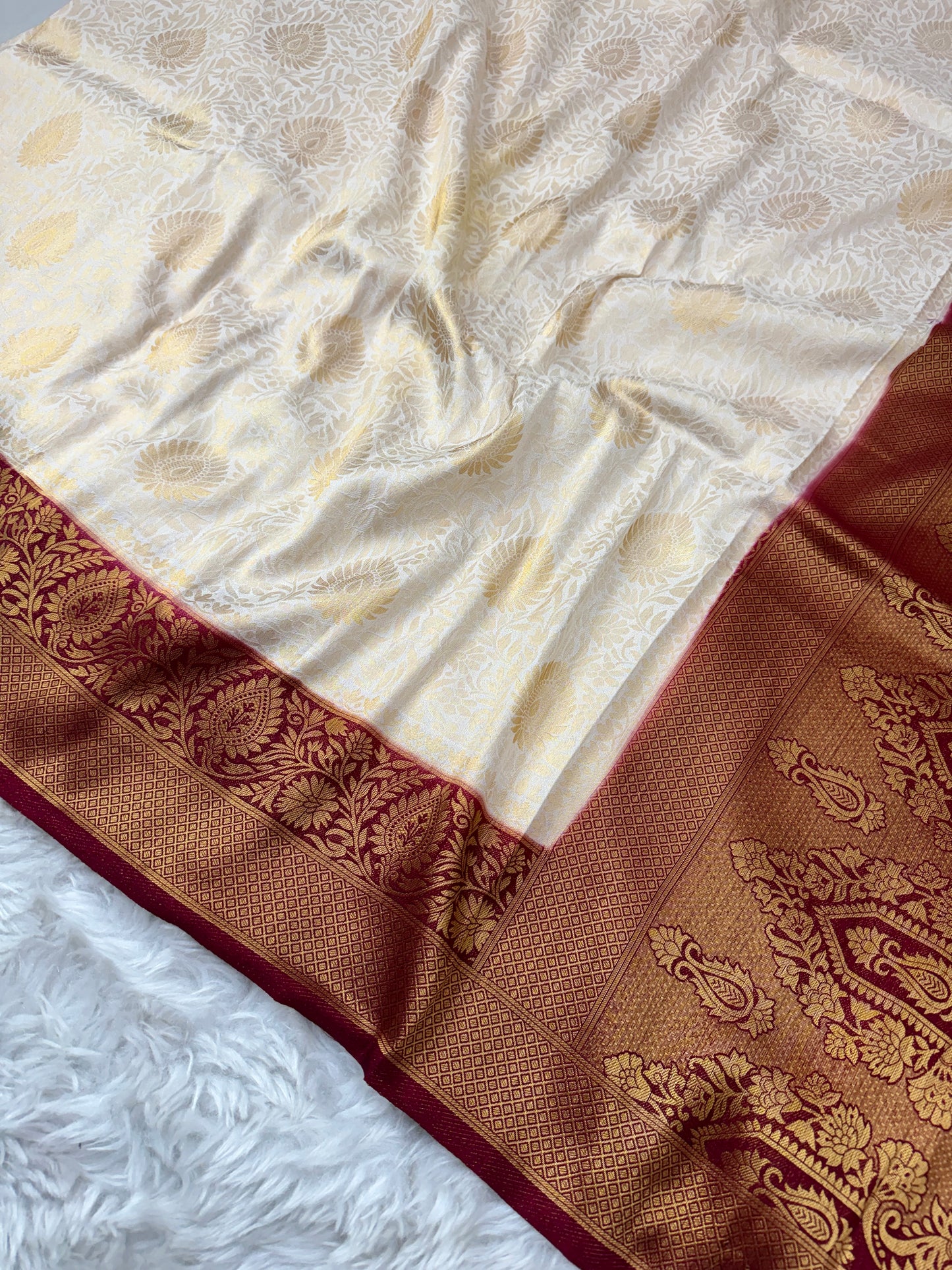 Off White to Deep Wine Kanjivaram Soft Silk Saree
