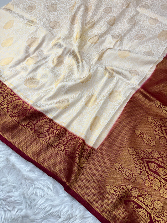 Off White to Deep Wine Kanjivaram Soft Silk Saree