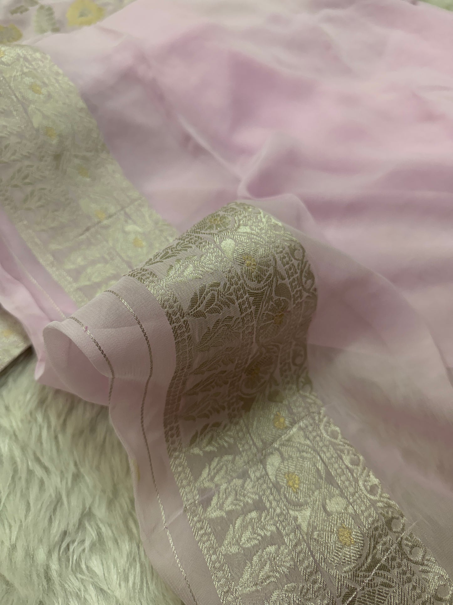 Baby Pink Banarasi Viscose Khaddi Georgette Saree