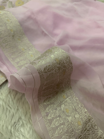 Baby Pink Banarasi Viscose Khaddi Georgette Saree