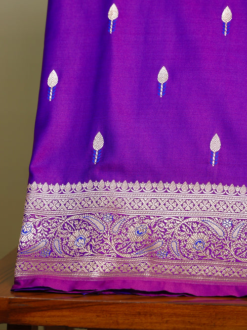 Bluish Purple Banarasi Mashru Silk Saree