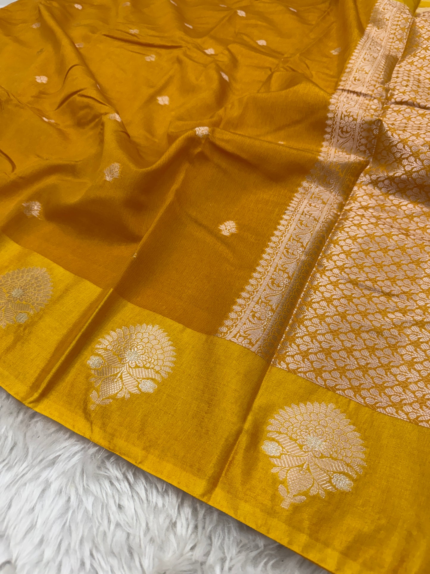 Mustard Yellow Banarasi Mango Silk Saree