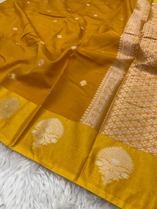 Mustard Yellow Banarasi Mango Silk Saree