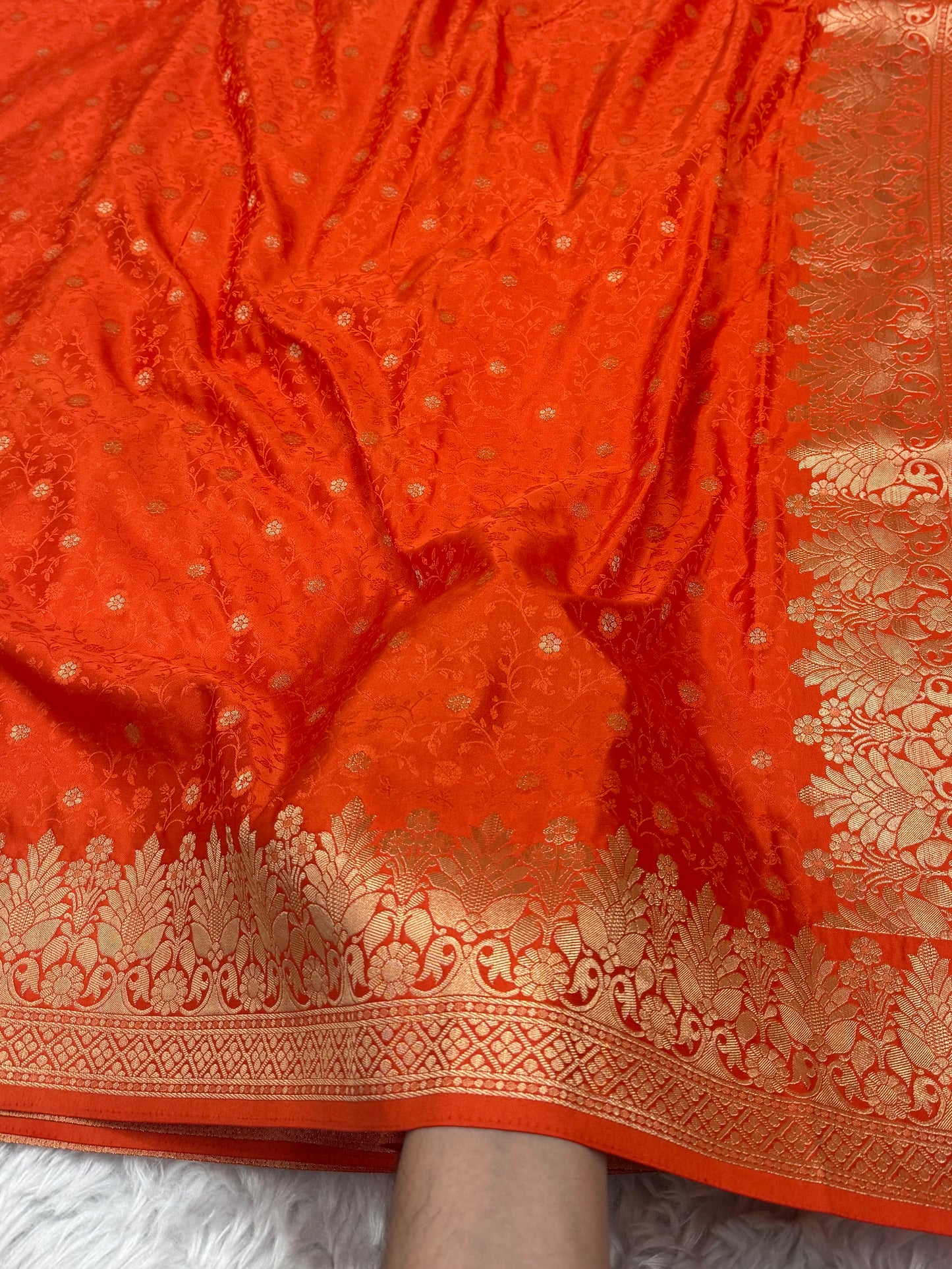 Burnt Orange Banarasi Mashru Silk Saree