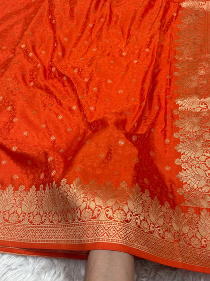Burnt Orange Banarasi Mashru Silk Saree