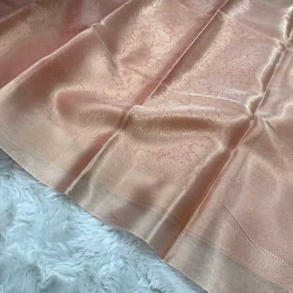 Rose Pink Kanjivaram Kora Tissue Silk Saree