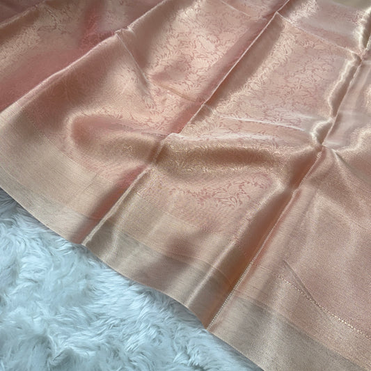 Rose Pink Kanjivaram Kora Tissue Silk Saree