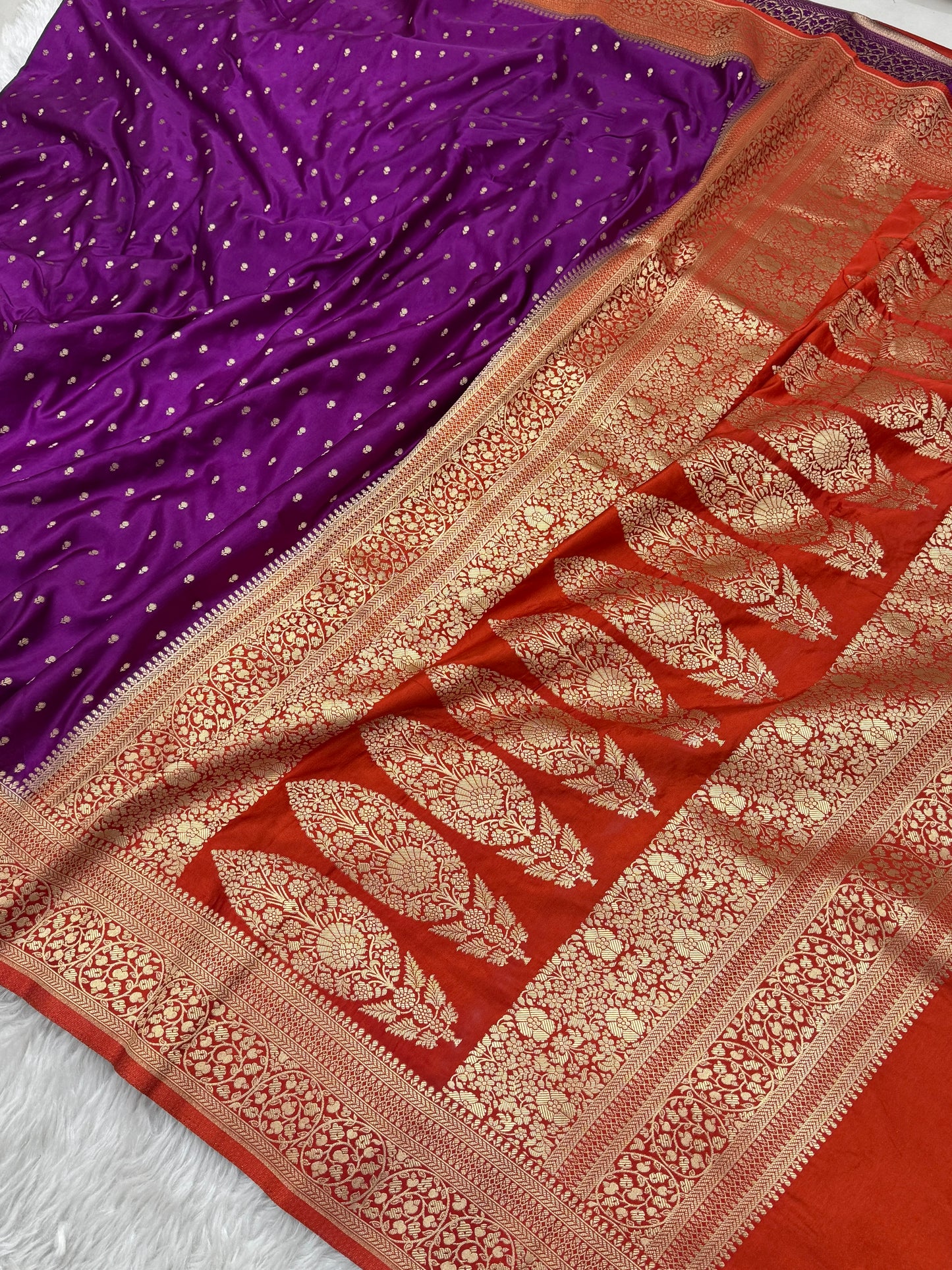 Purple to Burnt Orange Banarasi Mashru Silk Saree