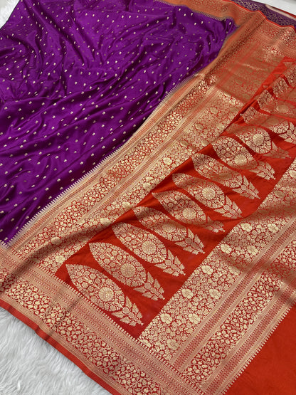 Purple to Burnt Orange Banarasi Mashru Silk Saree