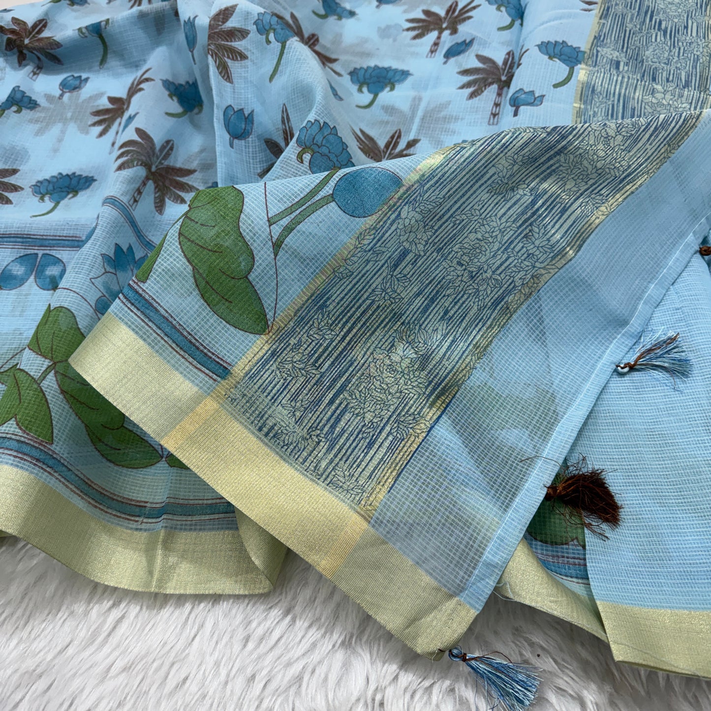 Block Print Cotton Kota Doria Saree