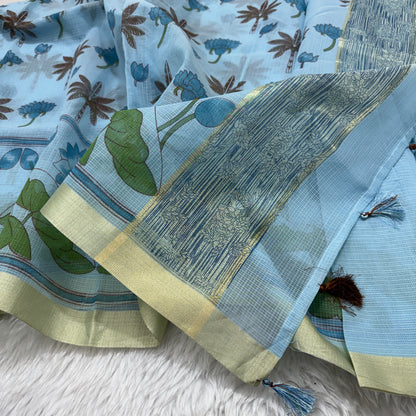 Block Print Cotton Kota Doria Saree