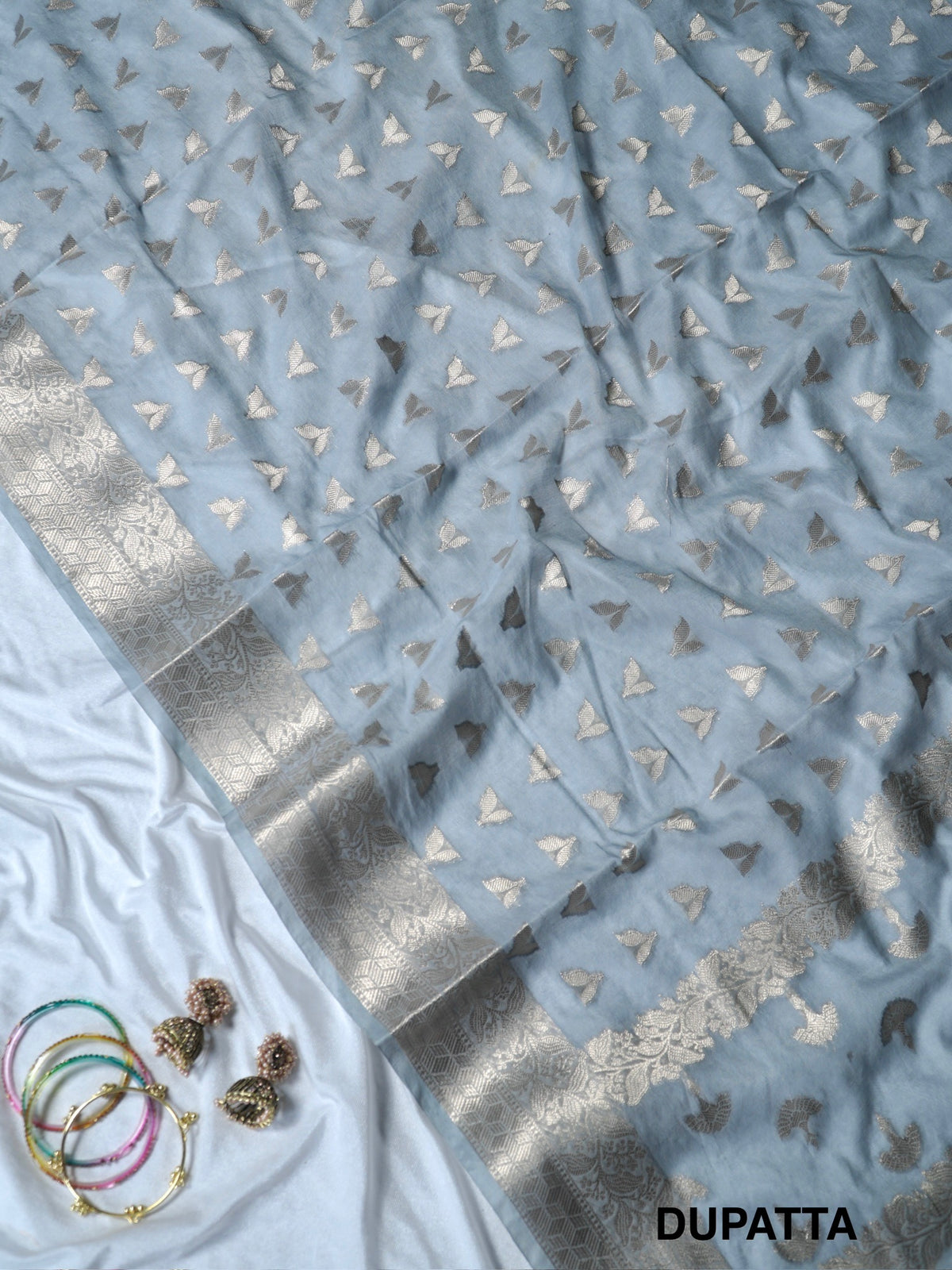 Grey Rangkaat Mul Chanderi Banarasi Suit Set