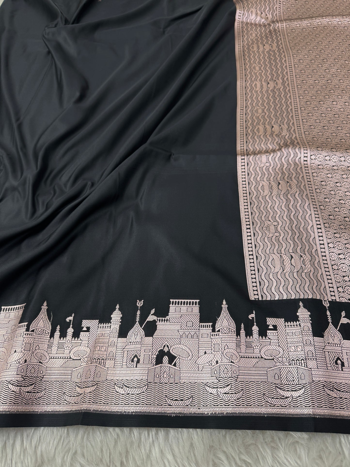 Classic Black Kashi Ghat Banarasi Satin Katan Silk Saree