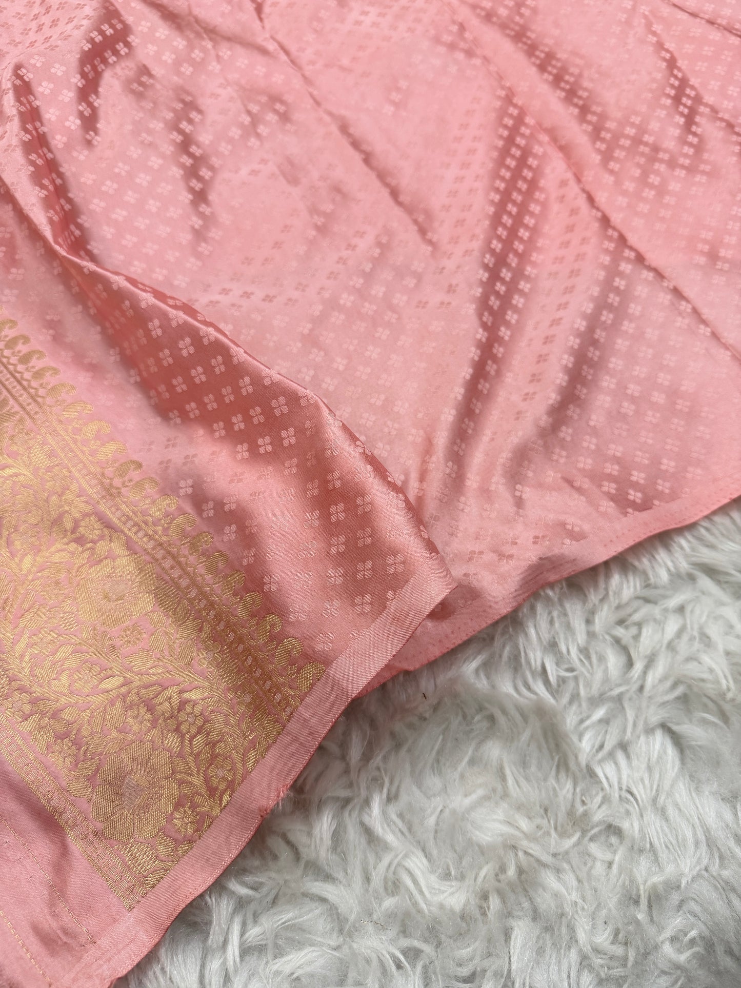 Peachish Pink Banarasi Mashru Silk Saree