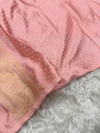 Peachish Pink Banarasi Mashru Silk Saree