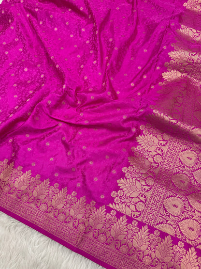 Rani Pink Banarasi Mashru Silk Saree