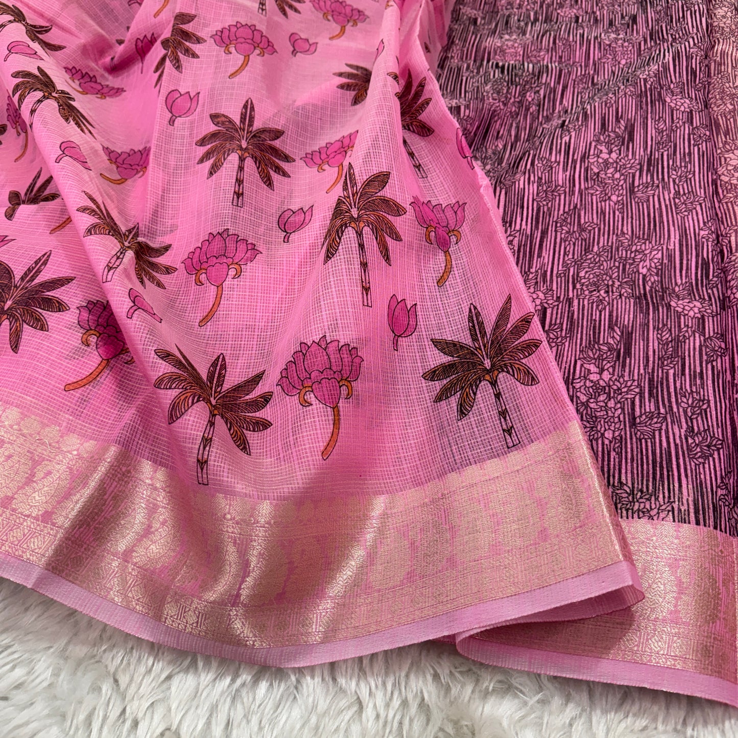 Banarasi Cotton Kota Check Printed Saree