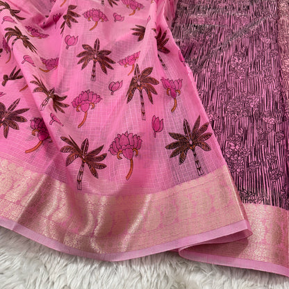 Banarasi Cotton Kota Check Printed Saree