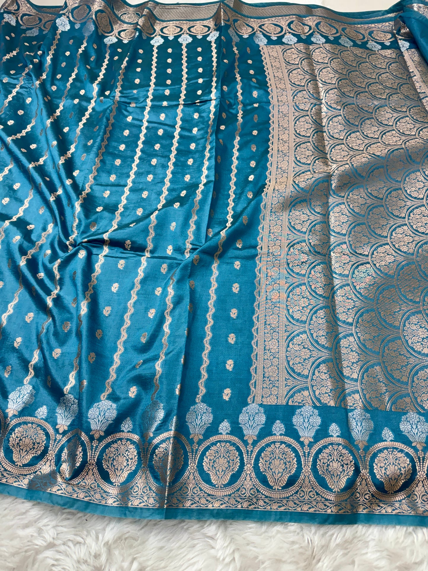 Teal Blue Premium Banarasi Mango Silk Saree