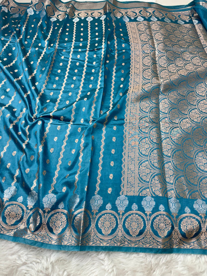 Teal Blue Premium Banarasi Mango Silk Saree