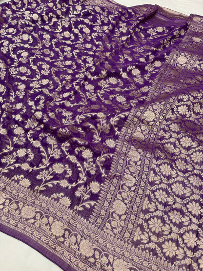 Purple Banarasi Viscose Khaddi Georgette Saree