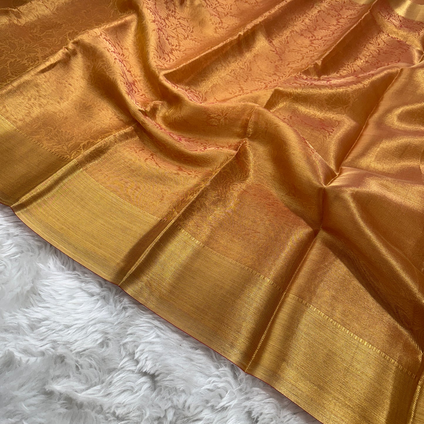 Golden Orange Kanjivaram Kora Tissue Silk Saree