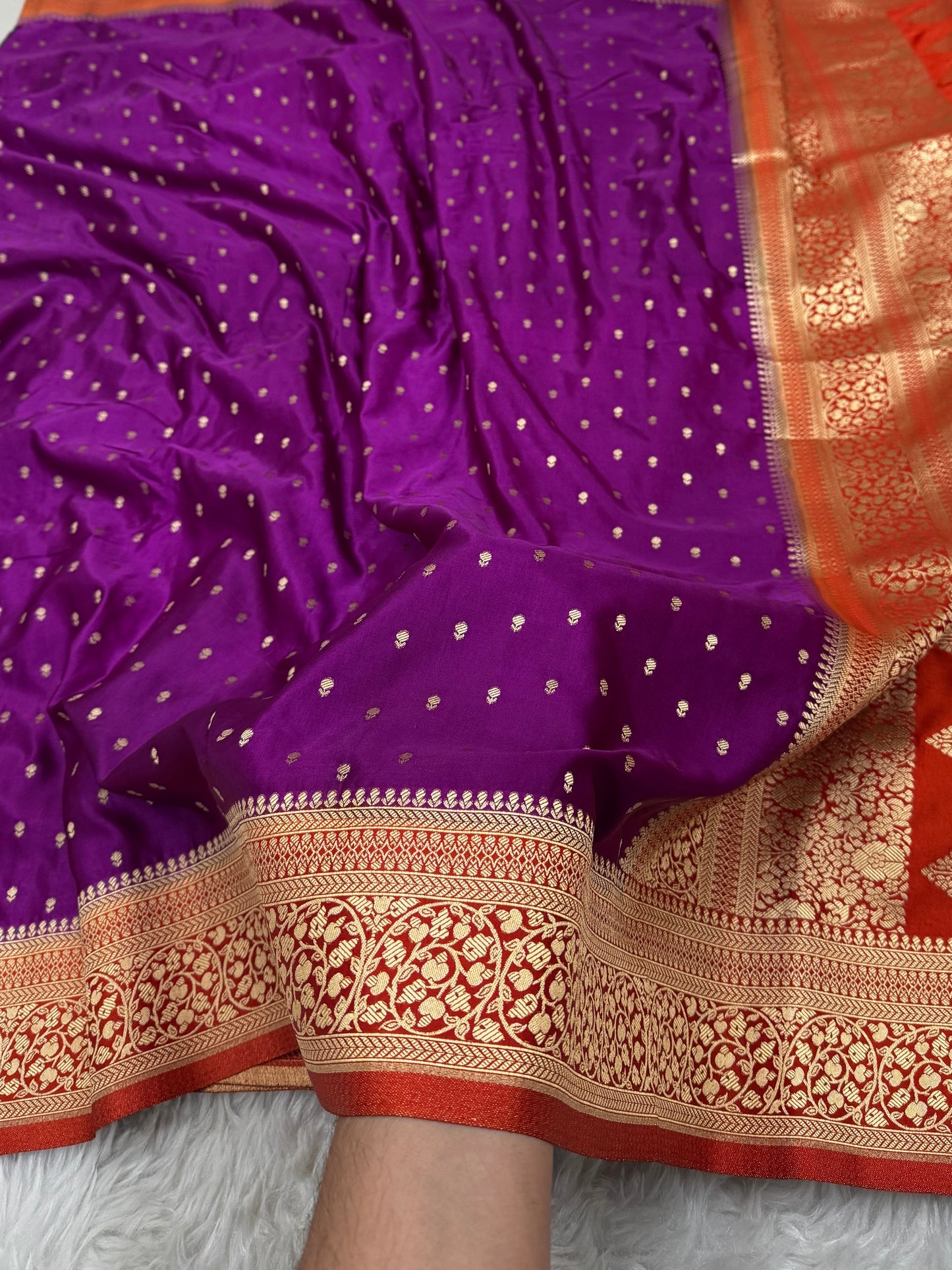 Purple to Burnt Orange Banarasi Mashru Silk Saree