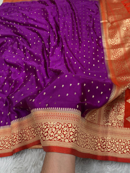 Purple to Burnt Orange Banarasi Mashru Silk Saree