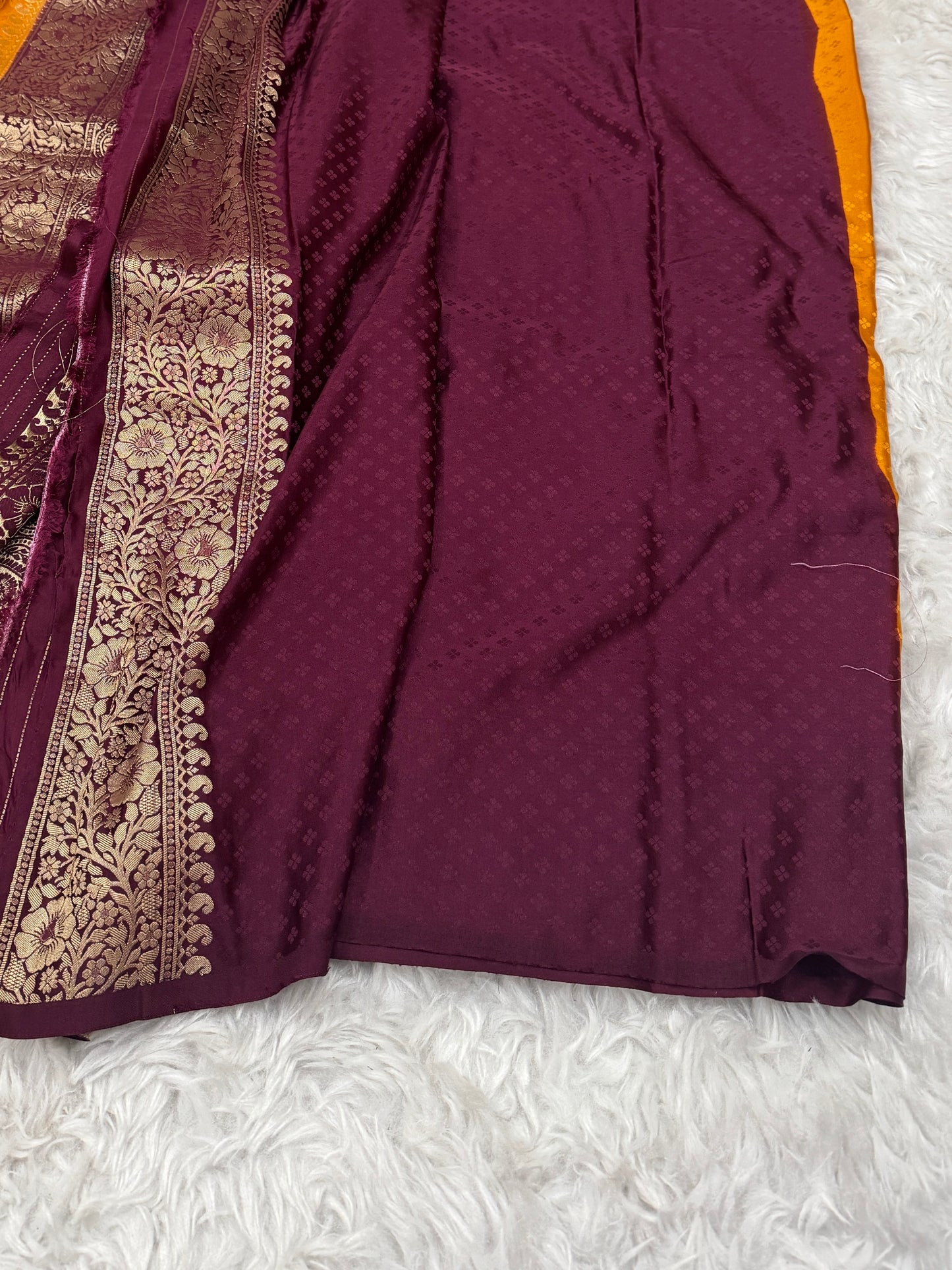 Mustard Yellow to Wine Banarasi Mashru Silk Saree